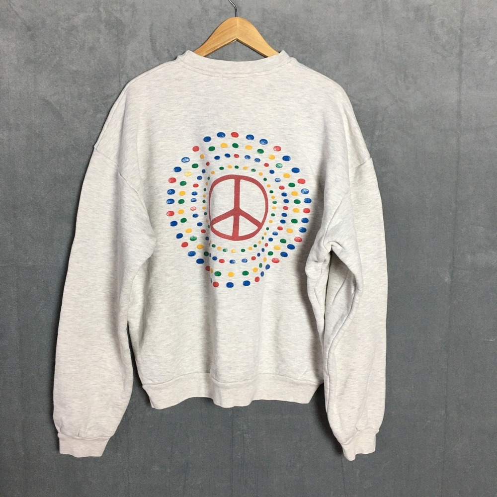 Madhappy Est 2017 Size M Peace Sign Graphic Crewneck Sweatshirt Grey Embroidery - Picture 4 of 16